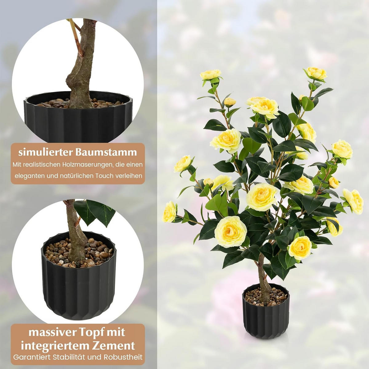 KAMELIENBAUM Gelb(2er-Set) - Gelb, Kunststoff (95cm) - COSTWAY