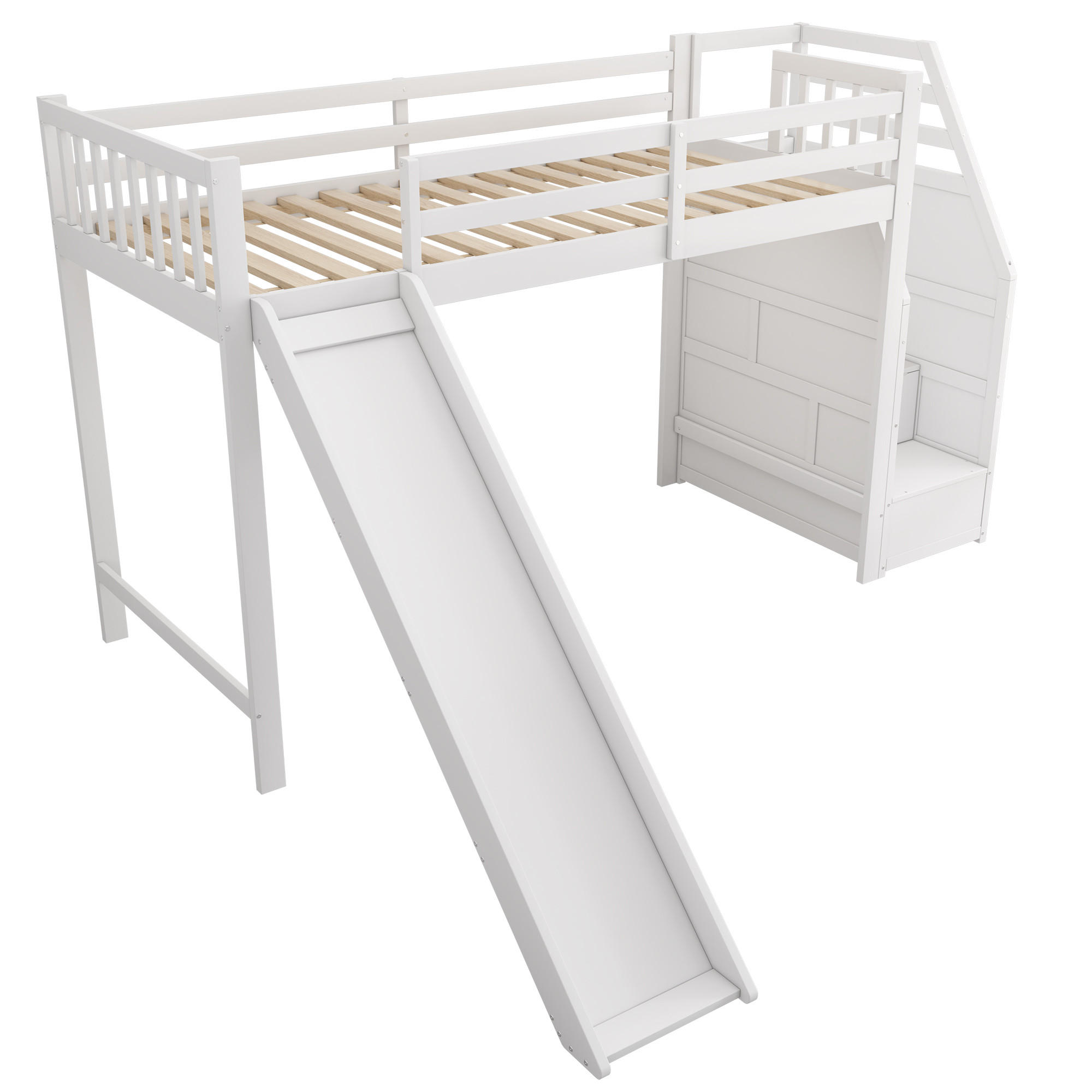 HOCHBETT 90/200 cm DE-04461, mit Rutsche und Aufbewahrungsleiter in Weiß - Weiß, Holz/Holzwerkstoff (90/200cm) - ComfortXL