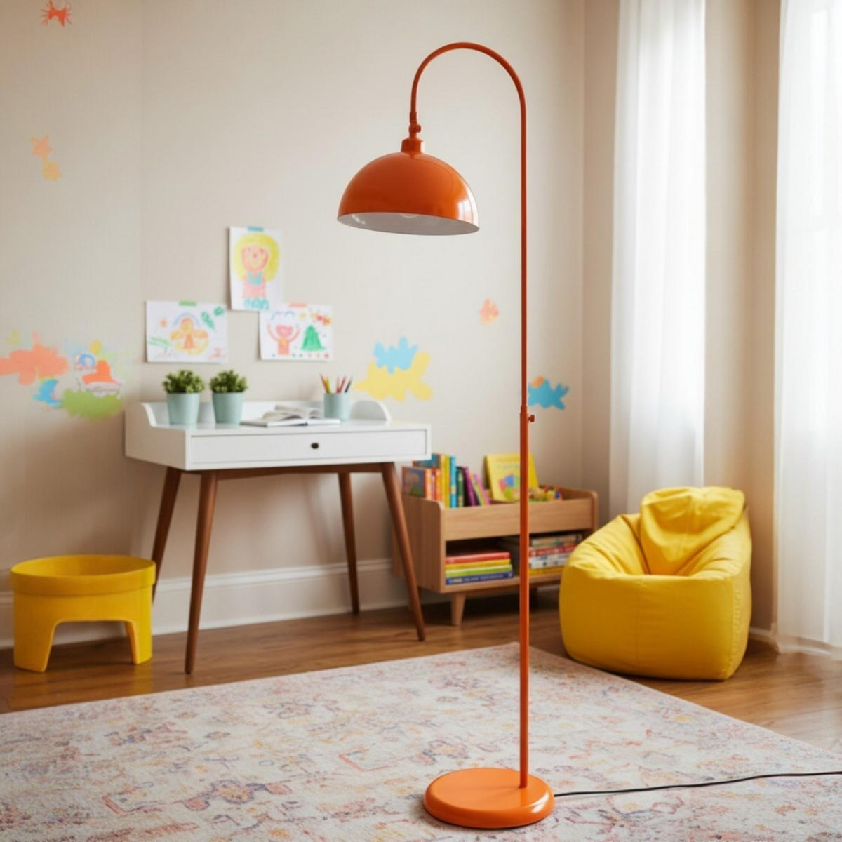 STEHLAMPE Gorkiede E27, verstellbarer Lampenschirm aus Metall - Orange, Metall (37/37/170cm) - Bamyum