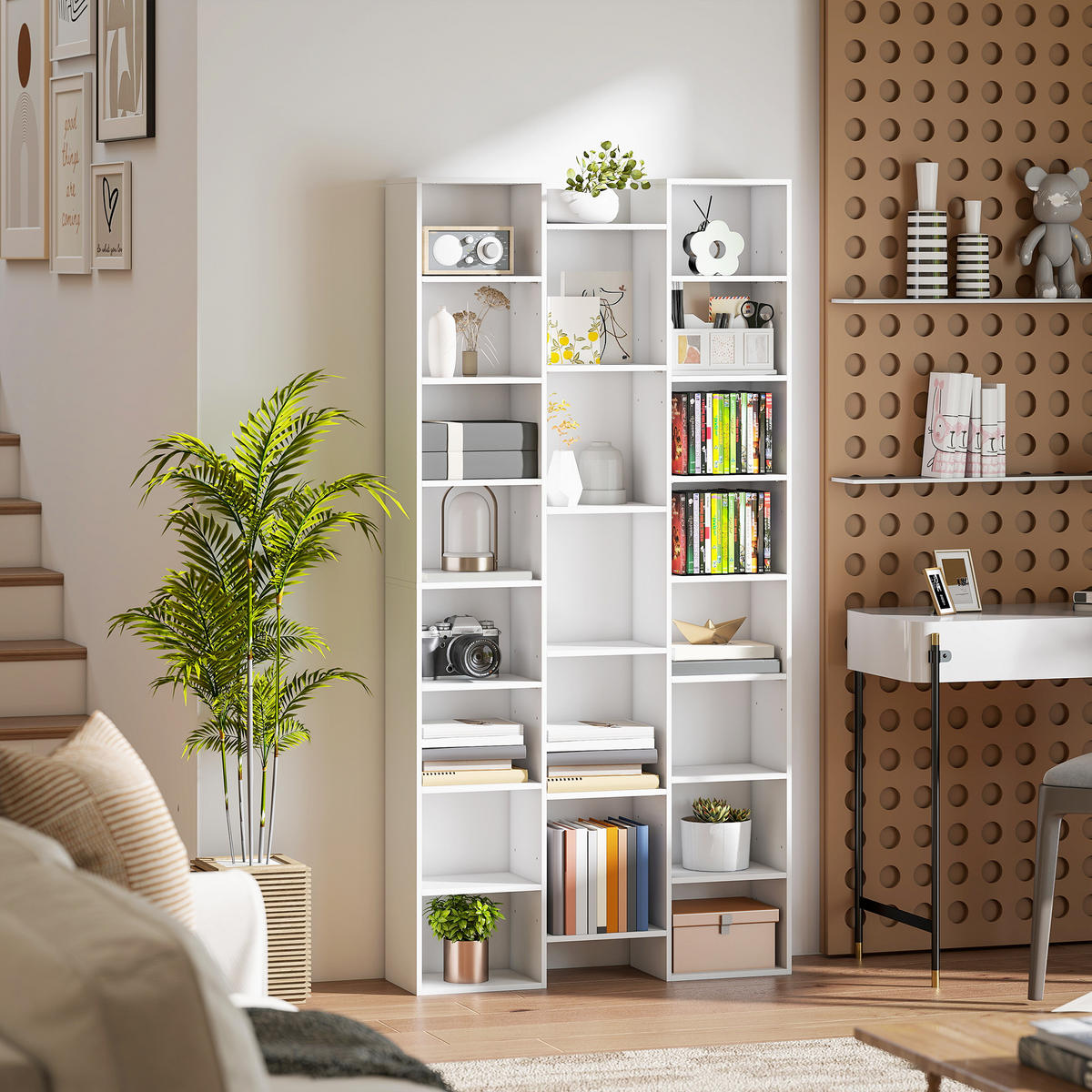 BÜCHERREGAL,21 Fächer 10 verstellbare Böden 181cm hoch,weiß - Weiß, Kunststoff (89.5/181/23.5cm) - Vallsero