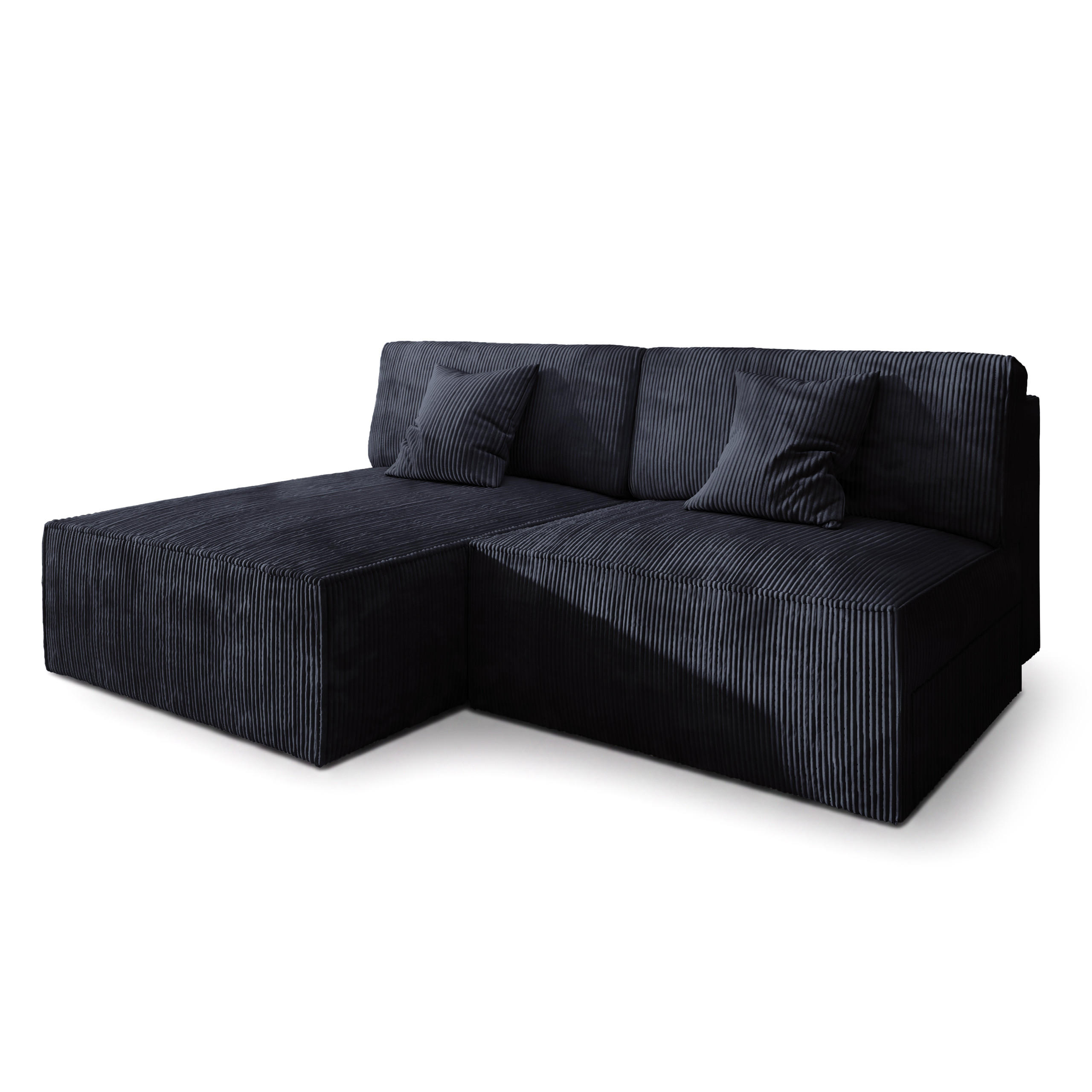 ECKSOFA FIORO P Schwarz Kordstoff mit Schlaffunktion - Schwarz/Grau, Holz/Kunststoff (204/148cm) - MASSENO