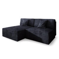 ECKSOFA FIORO P Schwarz Kordstoff mit Schlaffunktion - Schwarz/Grau, Holz/Kunststoff (204/148cm) - MASSENO