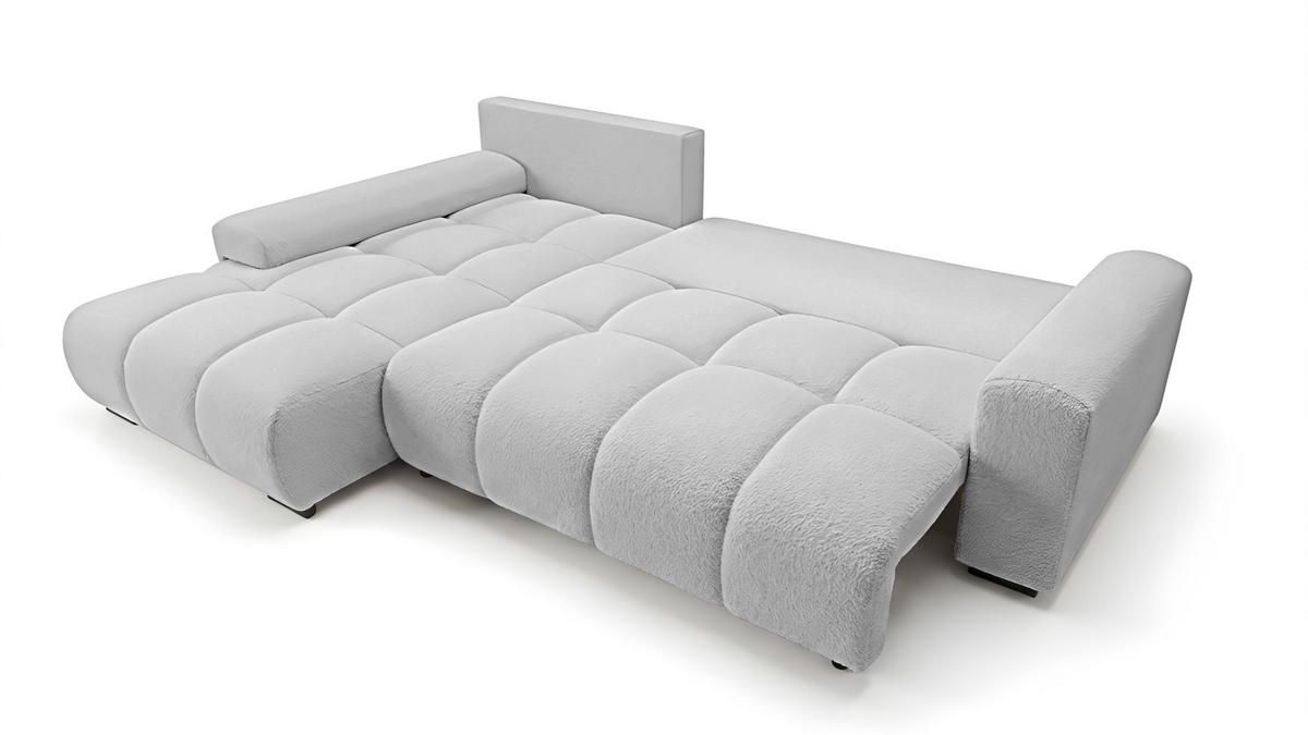 ECKSOFA Ovia mit Bettkasten und Schlaffunktion, Bouclé-Stoff in L-Form - Hellgrau, Textil (270/185cm)