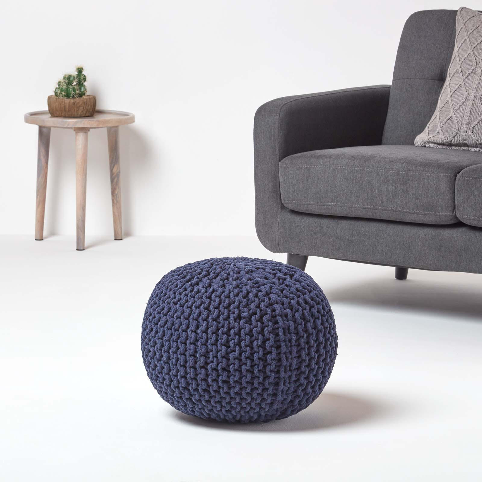 STRICK-POUF dunkelblau, 40/40/35 cm - Dunkelblau, Textil (40/35/40cm) - Homescapes