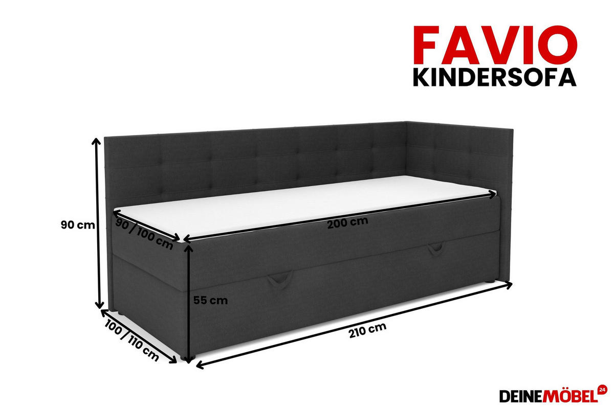 BOXBETT FAVIO 100/200 in Velours Anthrazit H3 - Anthrazit, Holz/Holzwerkstoff (100/200cm) - Deine Möbel 24