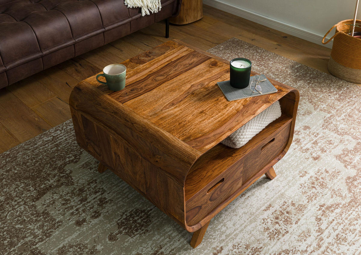 COUCHTISCH Sheesham 70x70x50 hellbraun lackiert MAILAND #132 - Braun, Holz (70/70/50cm) - Massivmoebel24