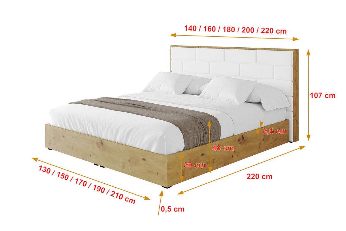 POLSTERBETT mit Bettkasten und Lattenrost, Boxbett ohne Matratze - ENZO8 200x200 Weiß Kunstleder - Weiß Hochglanz, Holzwerkstoff/Textil (200/200cm) - ALTDECOR