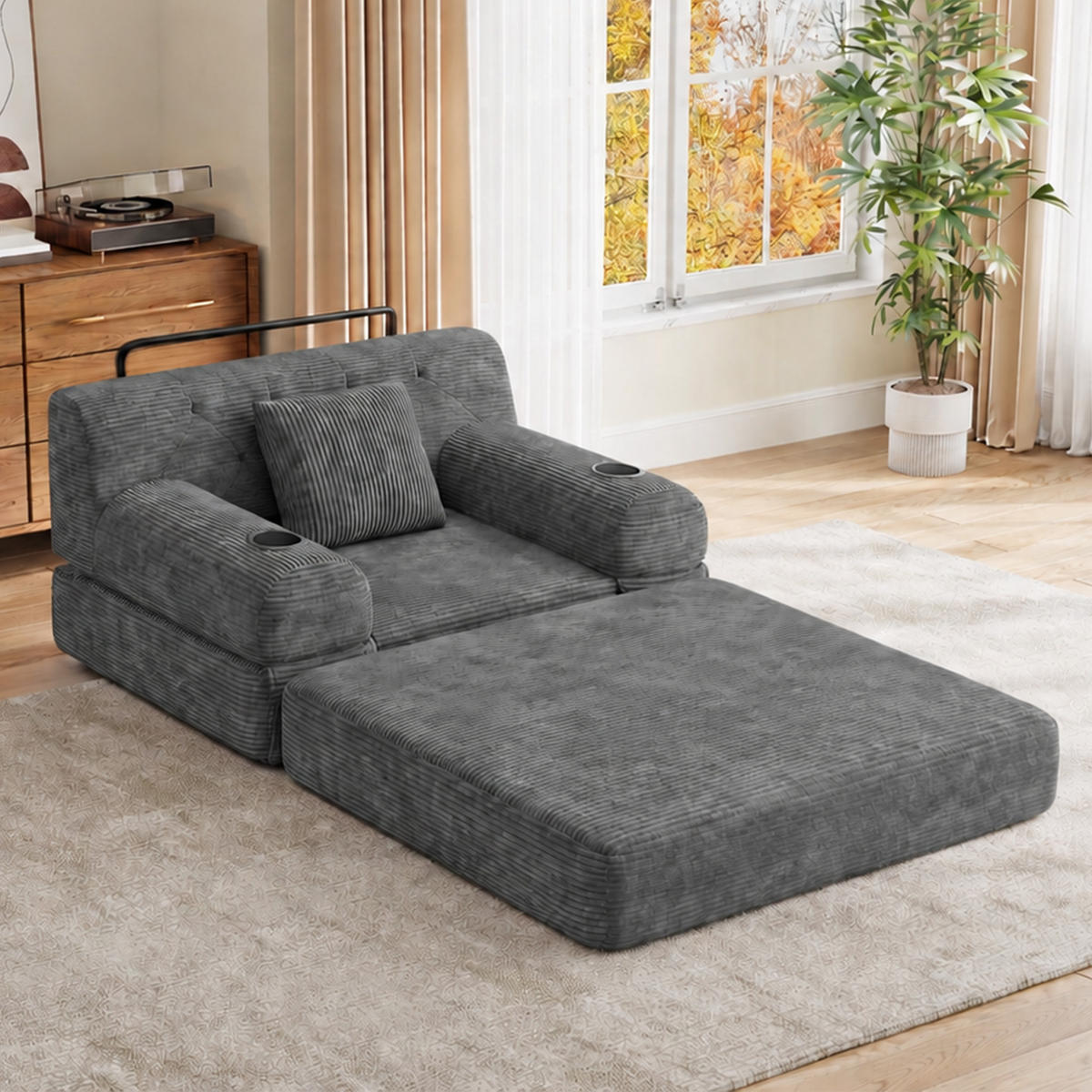 SCHLAFSESSEL Cord komprimiert, DE-42543, Dunkelgrau - Dunkelgrau, Metall (107/81/80cm) - ComfortXL