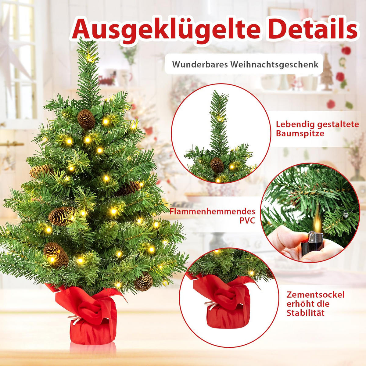 WEIHNACHTSBAUM kleine Tannenform mit 8 Lichtmodi 64 cm grün - Grün, Kunststoff (64cm) - COSTWAY