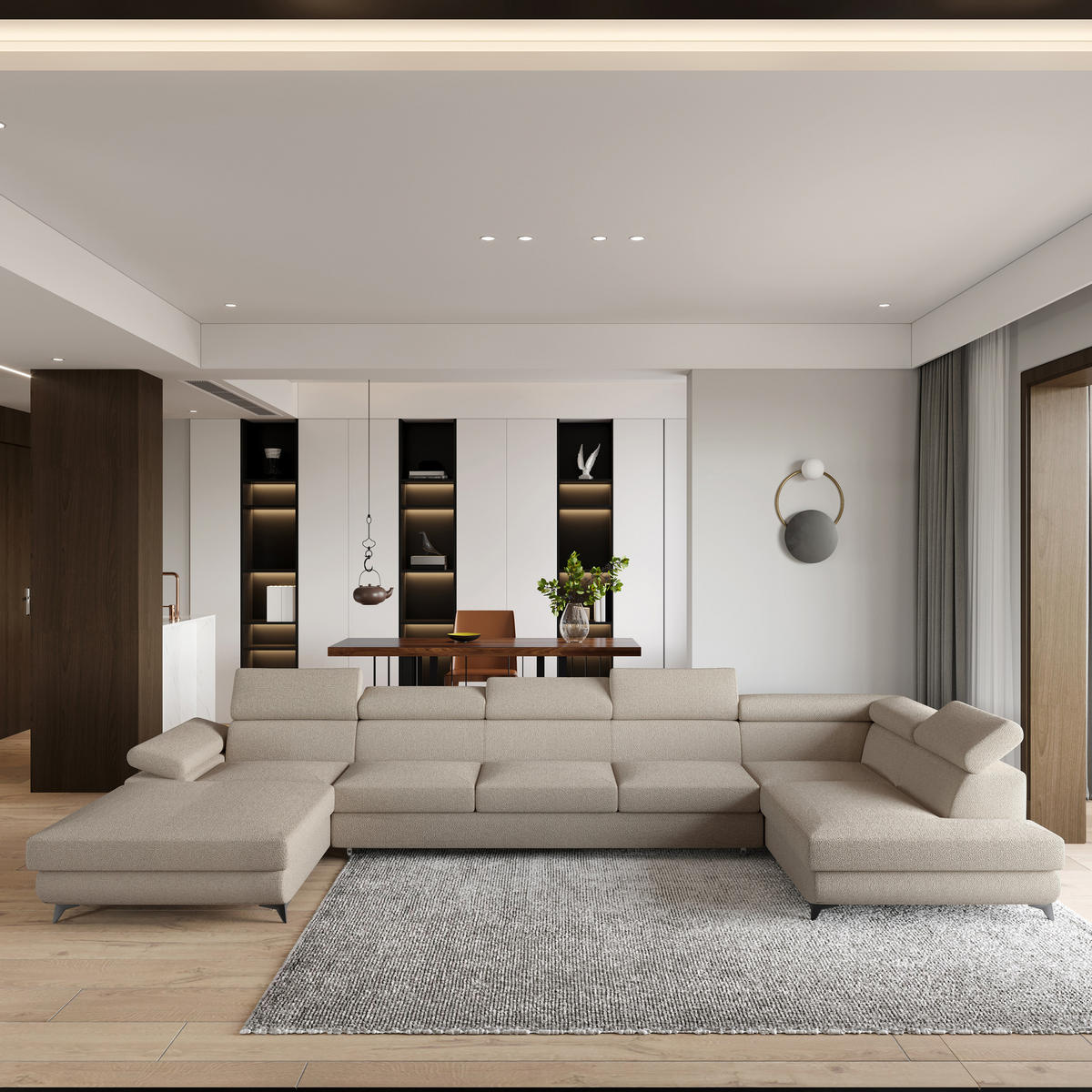 ROHOVÁ SEDAČKA MONTIVA béžová - černá/béžová, kov/dřevo (410/190cm) - MASSENO