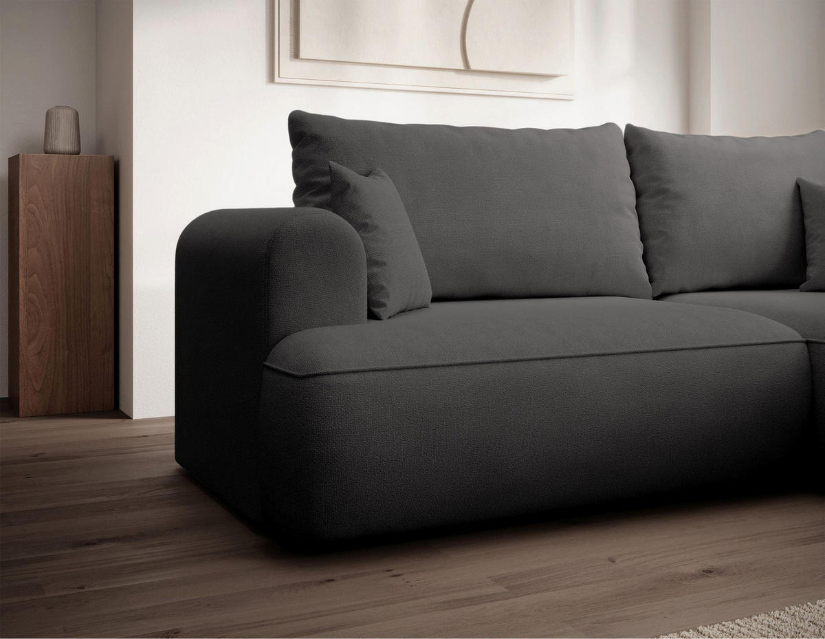 ECKSCHLAFSOFA Ovo Mini Dunkelgrau Easy-Clean-Chenille-Bezug - Dunkelgrau/Schwarz, Kunststoff/Textil (156/238cm) - Selsey