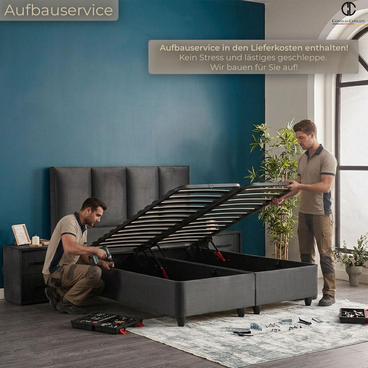 BOXSPRINGBETT MIT BETTKASTEN NAPOLI 160/200 cm, Schwarz, Bettkasten, Matratze, Topper integriert, H3 mittel - Schwarz/Braun, Holz/Kunststoff (160/200cm) - Consilio Concept