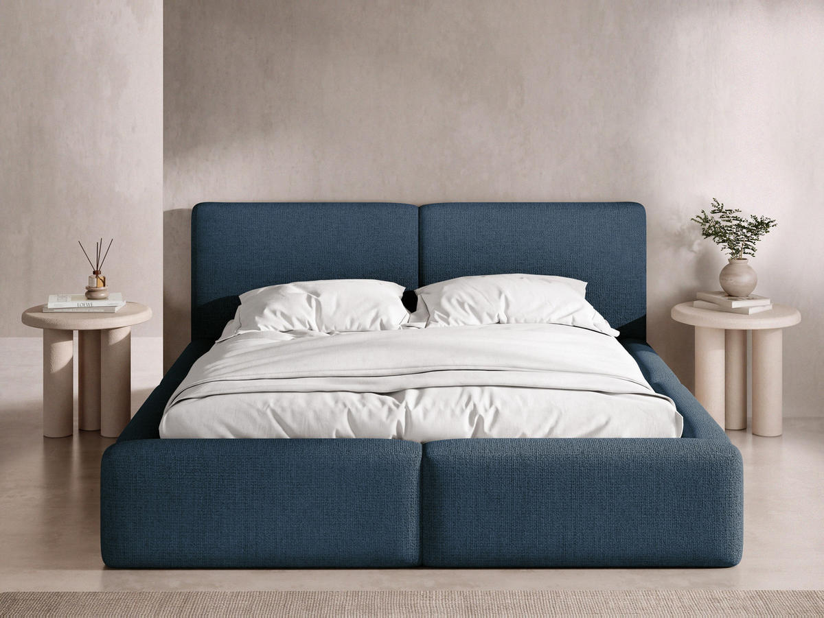 POLSTERBETT Duo mit Bettkasten, Lattenrost & gepolsterten Füßen in Dunkelblau Chenille 200x200 cm - modrá/tmavomodrá, kov/textil (200/200cm) - WFL GROUP