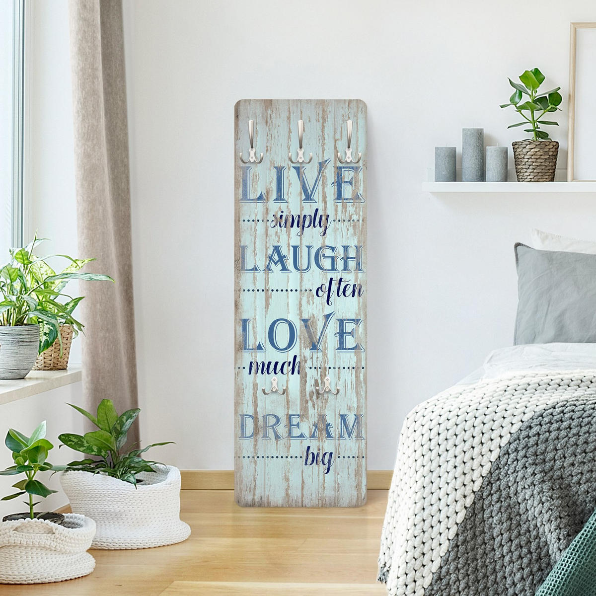 WANDGARDEROBE - Live simply 34/105 cm - Blau, Holzwerkstoff (34/105/1.6cm) - Bilderwelten