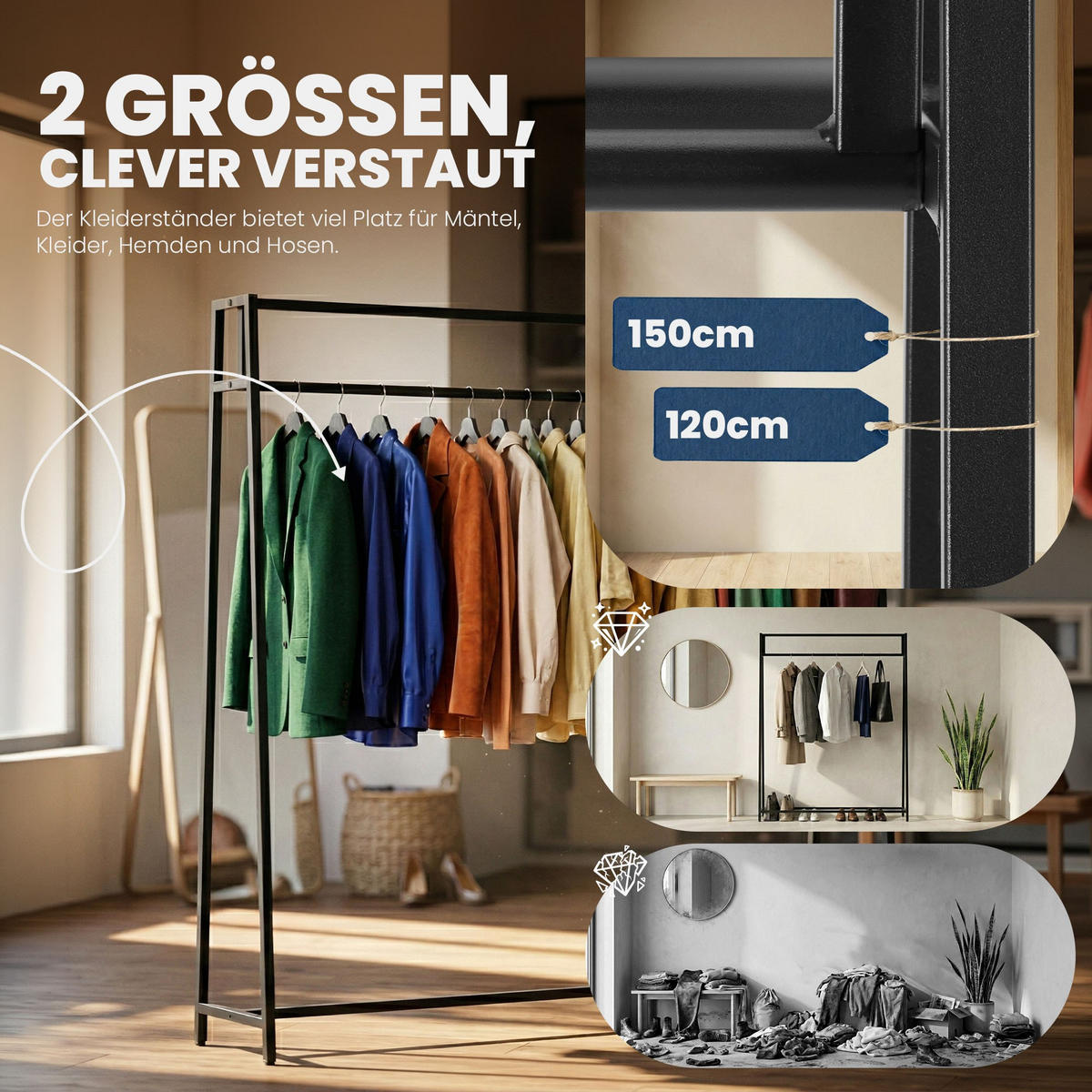 KLEIDERSTÄNDER 150 cm-silber-Metall - Schwarz, Metall (150/150/35cm) - CLP