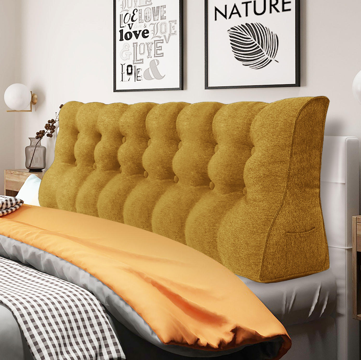RÜCKENKISSEN Körperkontur Leinenlook Gelb 200 cm - Gelb, Textil (55/200cm) - Vercart