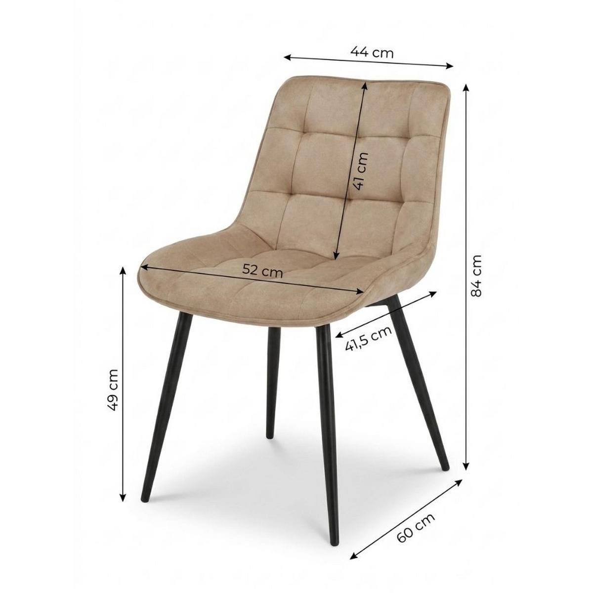 STÜHLE Esszimmerstuhl Samt, Rückenpolster moderner Küchen- & Wohnzimmerstuhl, 1 Stück, Beige - Beige/Schwarz, Metall (44/84/60cm) - AN Furniture Store