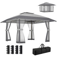 PAVILLON, faltbar, 4 Moskitonetzen an den Seiten, verstellbarer Höhe, 4x4 m, Grau - Grau, Metall (400/287/400cm) - Vallsero