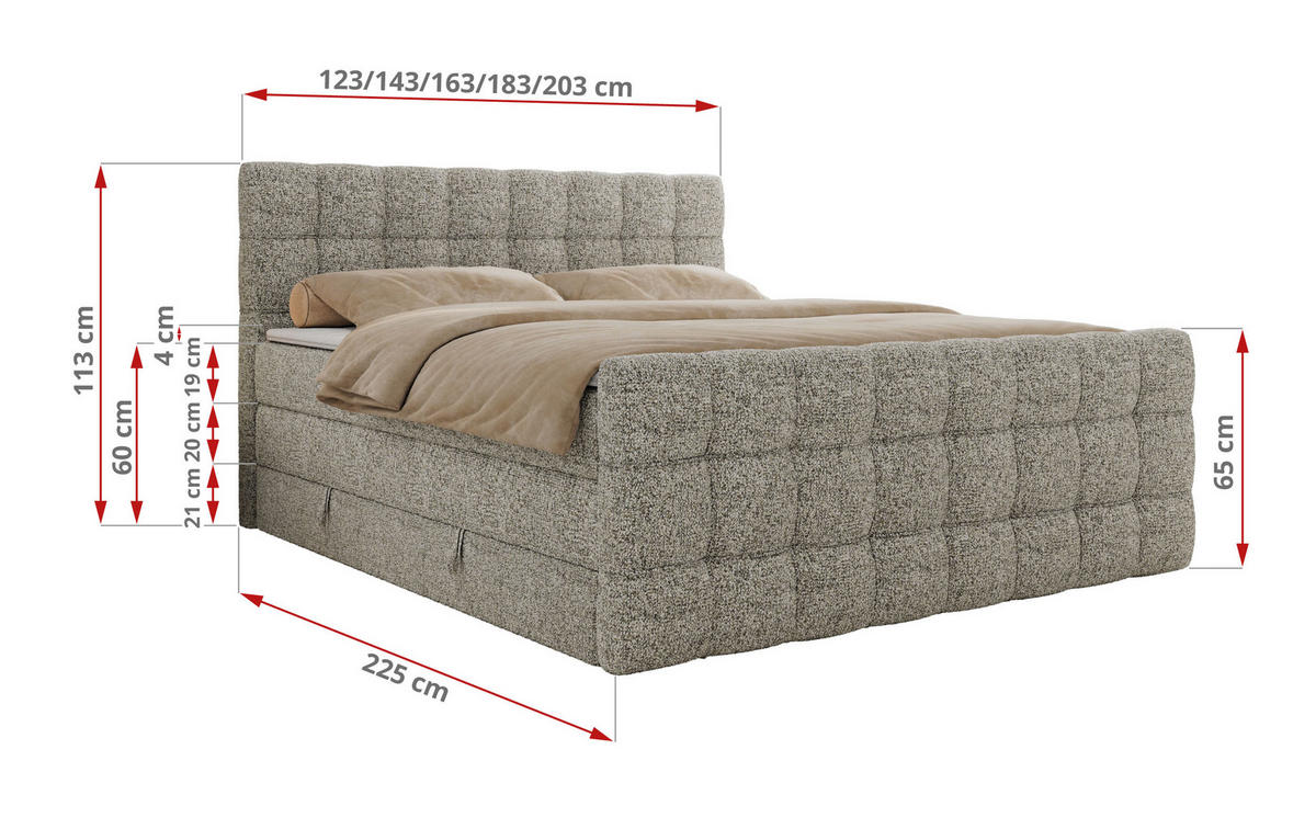 BOXSPRINGBETT ALTIVO KING DUO 180/200 - Beige Strukture - H4 - Beige, Textil (180/200cm) - MKS