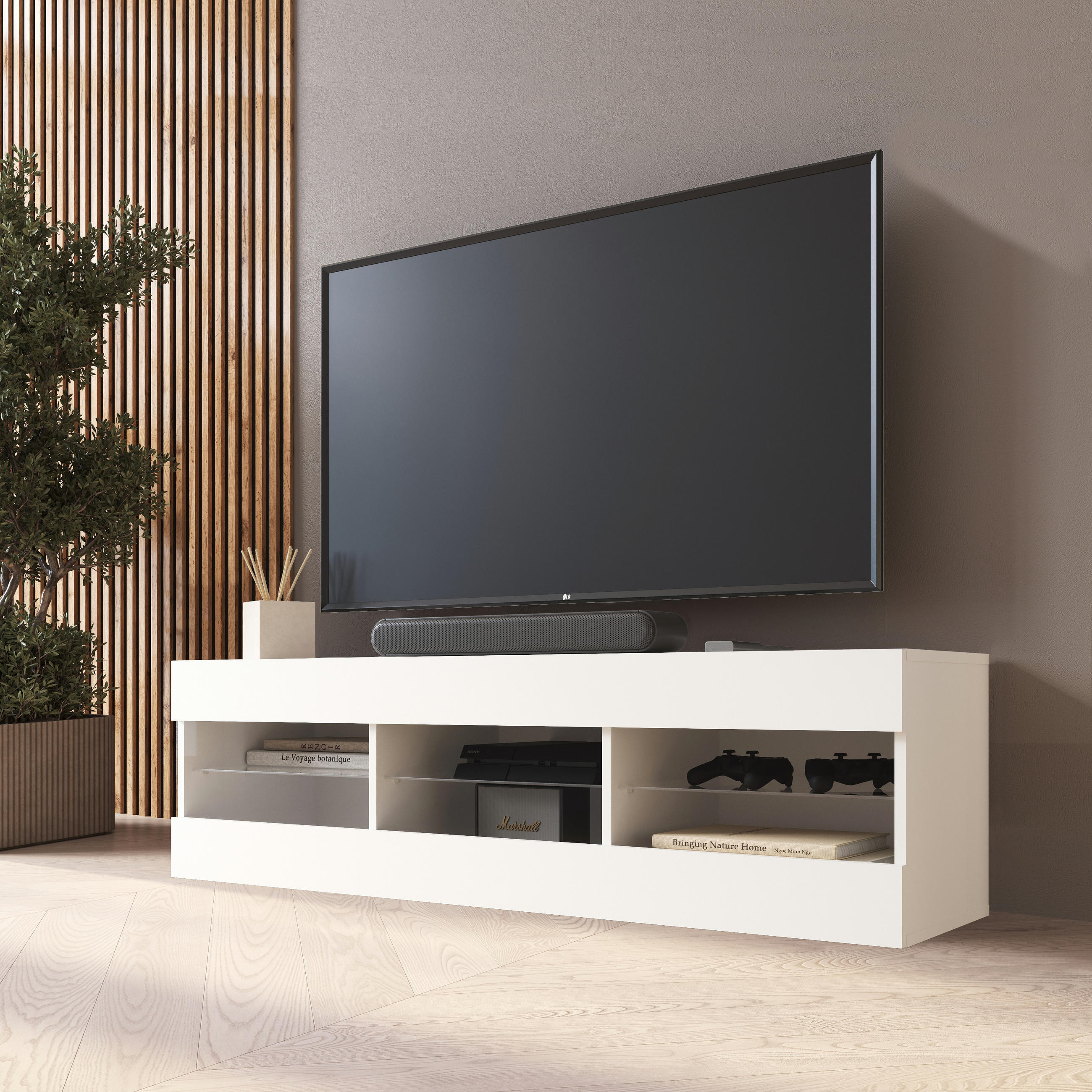 LOWBOARD TIVOLI RTV 140, Weiss - Weiß, Glas/Holzwerkstoff (140/40.5/35.5cm) - Komodee