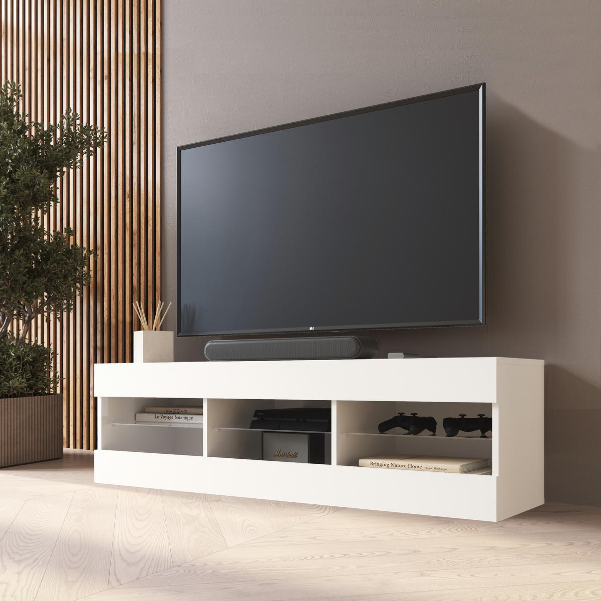 LOWBOARD TIVOLI RTV 140, Weiss - Weiß, Glas/Holzwerkstoff (140/40.5/35.5cm) - Komodee