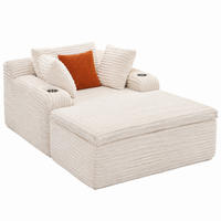 SOFA mit Schlaffunktion, Chaise Lounge, 3 Kissen, Beige, Cordstoff - Beige, Kunststoff (112/63/165cm) - Meubliv