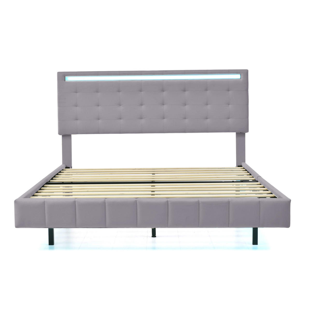 POLSTERBETT 140/200 cm grau mit LED-Beleuchtung und Kopfteildesign - Grau, Textil (140/200cm) - OKWISH