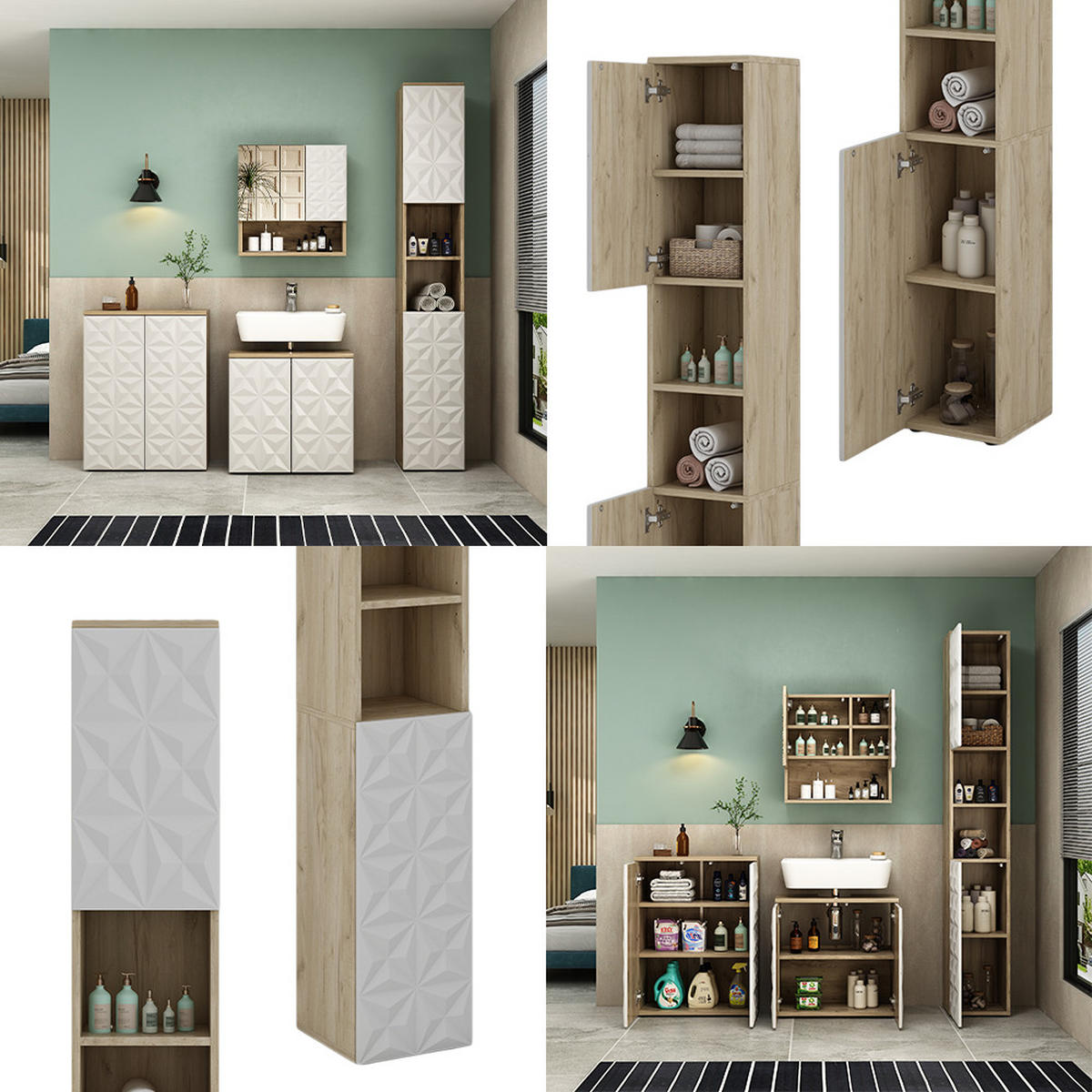 BADSCHRANK Edge Weiß 30 x 189.5 cm mit 2 Türen und 3 Fächer - Weiß, Holzwerkstoff (30/189.5/30cm) - Vicco
