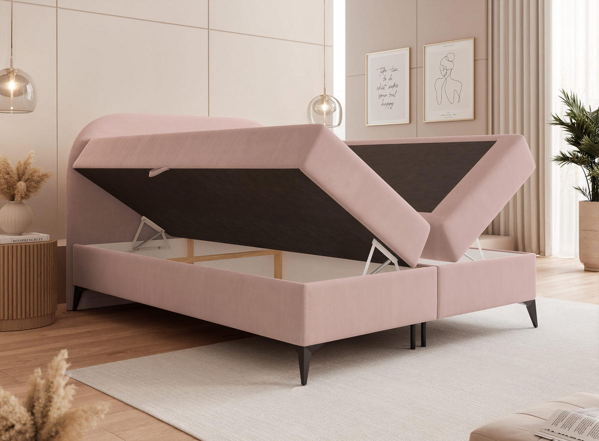 BOXBETT NOELIA 180/200 cm mit Matratze, Puderrosa - Altrosa, Textil/Metall (180/200cm) - Idohome