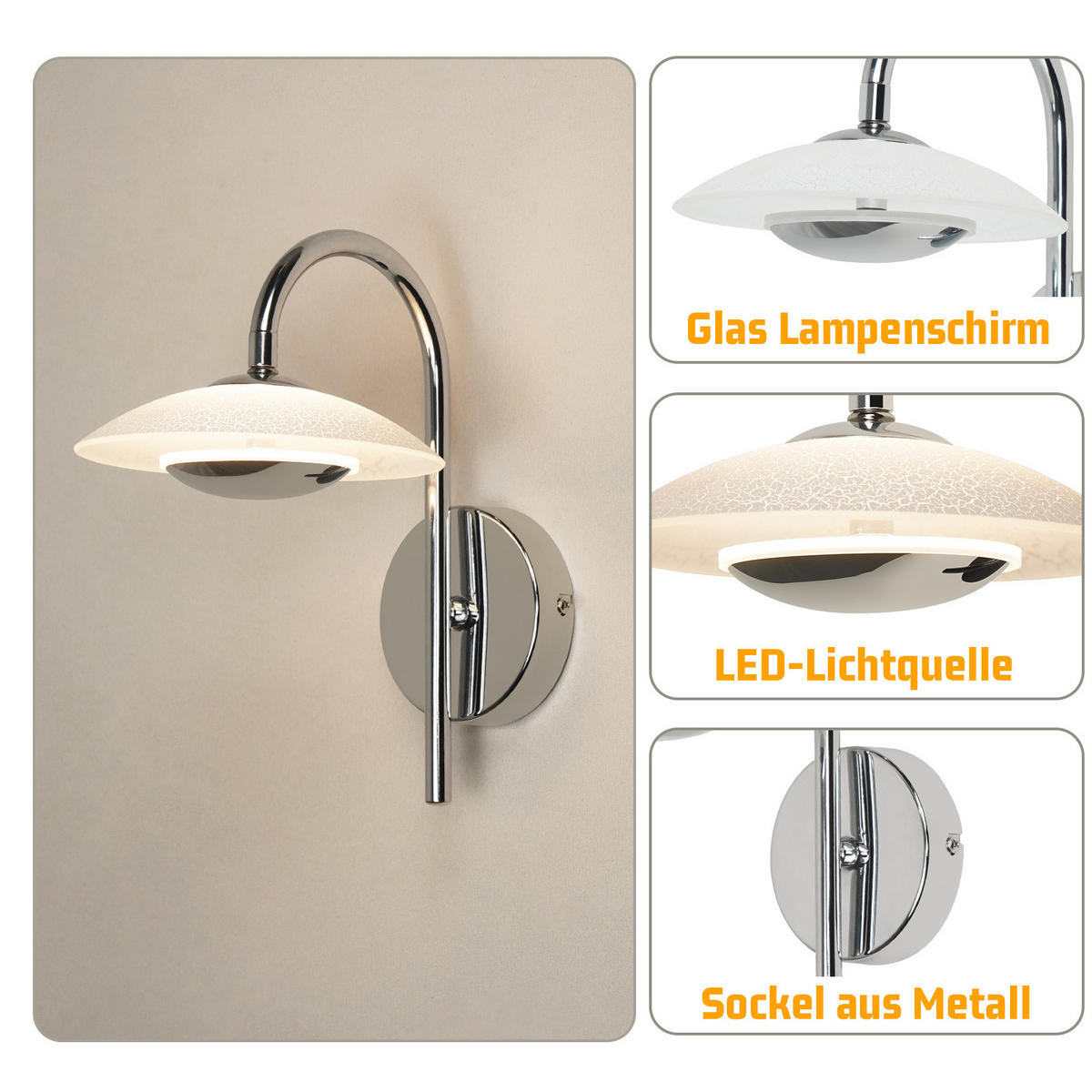 LED-WANDLEUCHTE Flashing 23.6/16/25.2 cm - Silberfarben, Metall (16/25.2/23.6cm) - ZMH