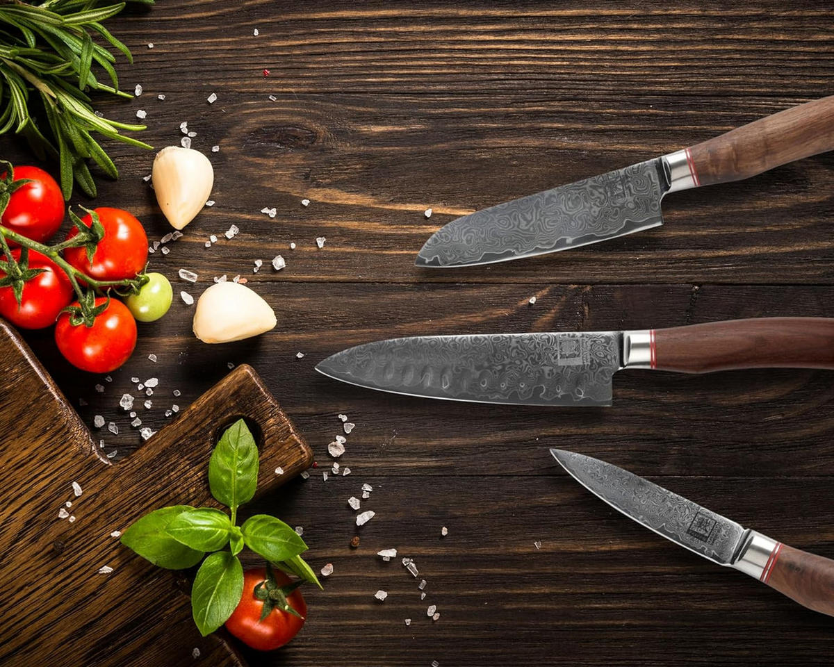 MESSER-SET 3-TEILIG 9,5–17,5 cm - Nussbaumfarben, Holz/Metall - Zayiko