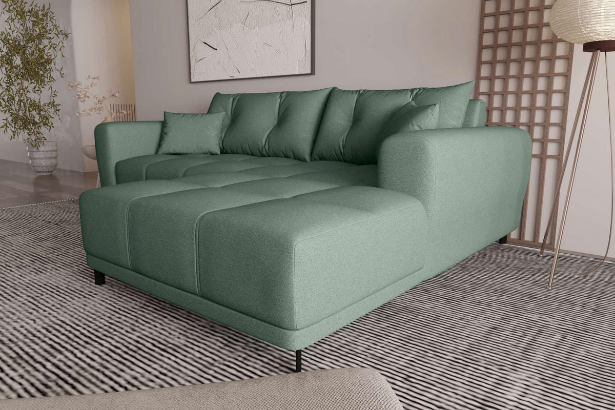 ECKSOFA Massimo Strukturstoff Salbeigrün inkl. Schlaffunktion Rechts - Salbeigrün/Schwarz, Textil/Metall (246/177cm) - 99rooms