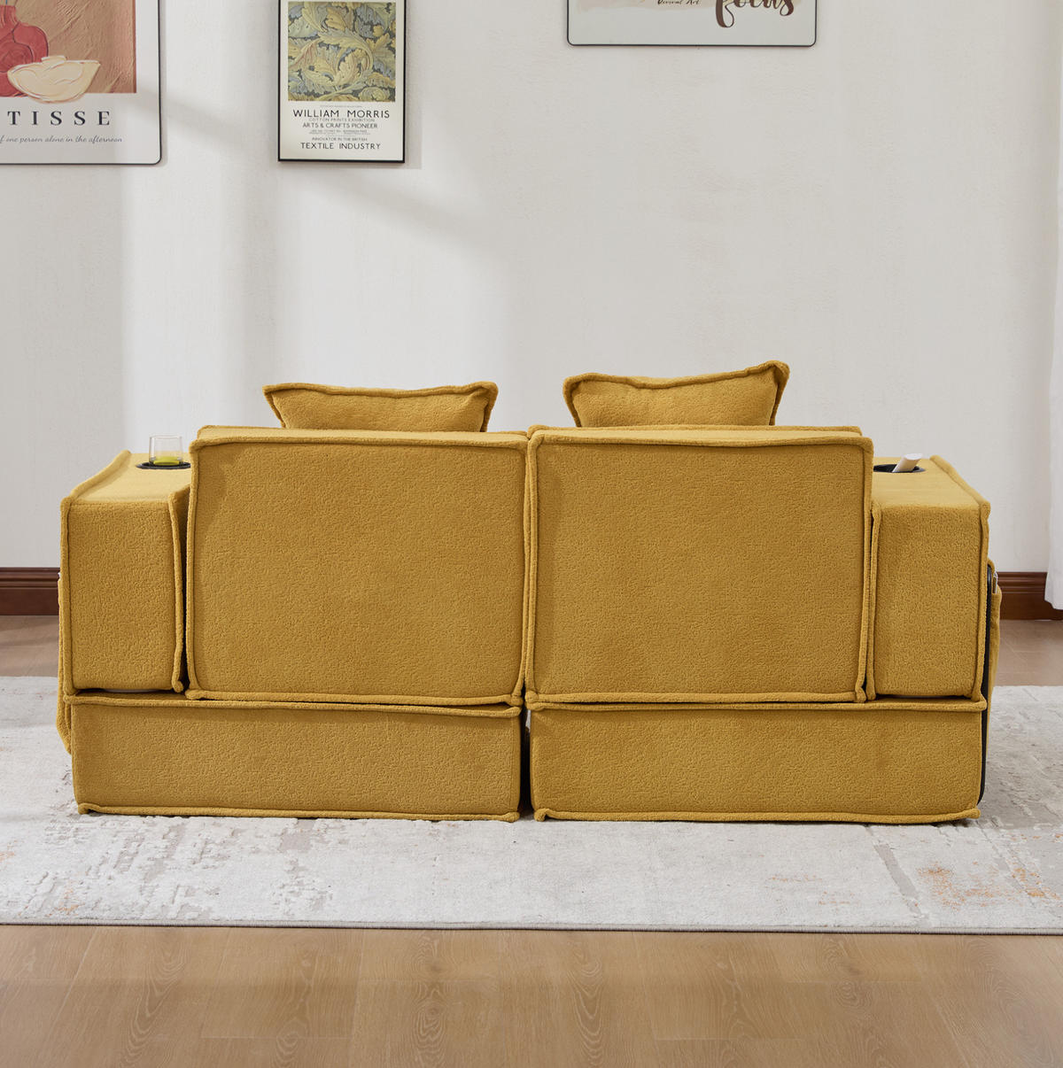 SOFA 2-Sitzer modular ca. 162 x 78 x 66 cm Chenille Mustard Yellow - Gelb, Holzwerkstoff (78/66/162cm) - Meubliv