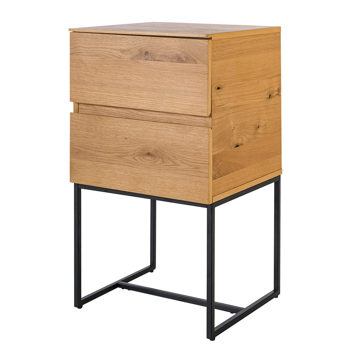 NACHTKOMMODE - Echtholzfurnier / Eisen - Eichefarben/Schwarz, Holzwerkstoff (42/75/40cm) - home24