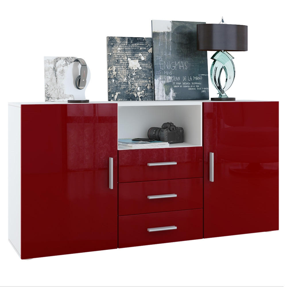 SIDEBOARD Skadu Front in Bordeaux Hochglanz - Bordeaux, Holzwerkstoff (138.5/71.5/35cm) - Vladon