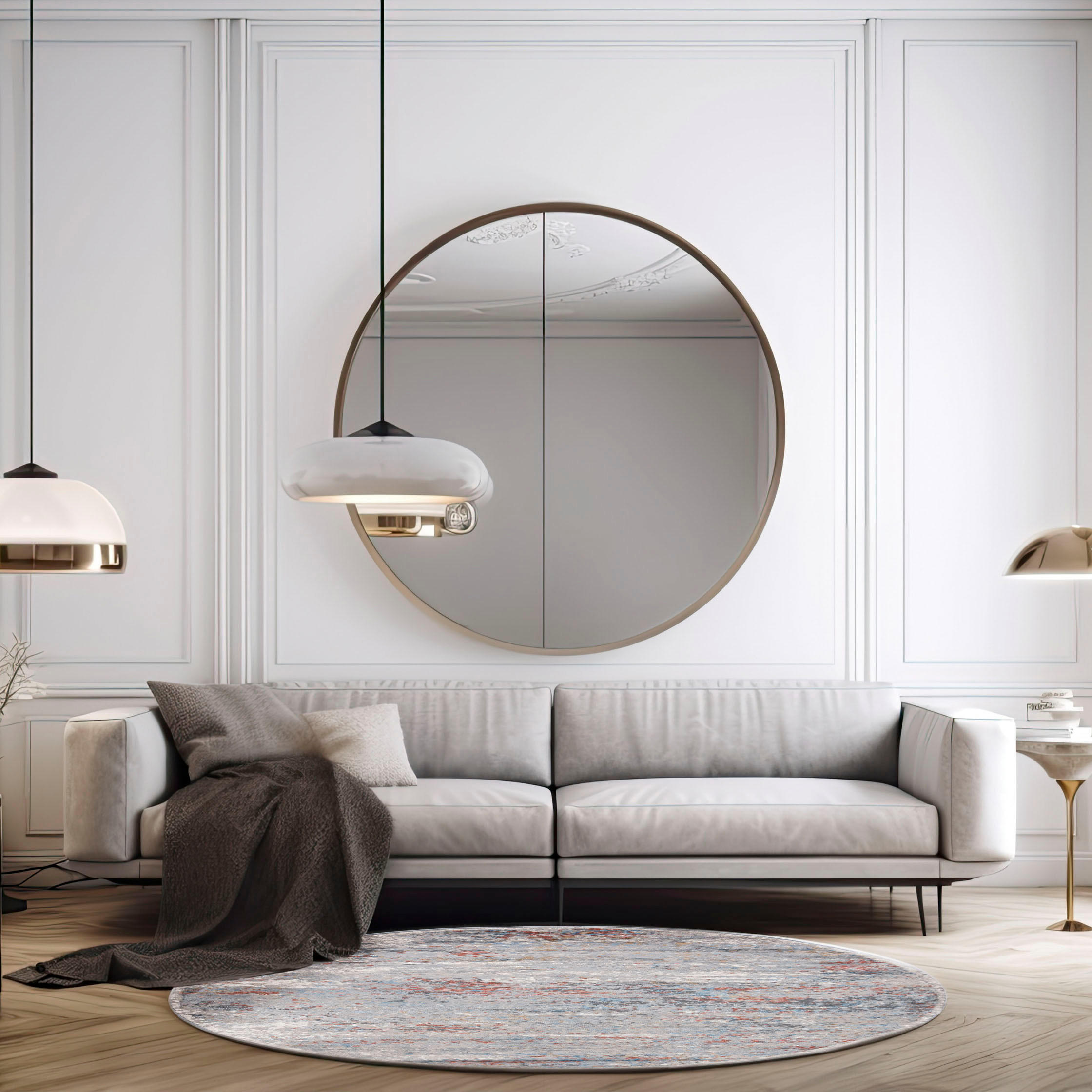 Thumbnail - Mazovia Teppich, Grau, Textil, Abstrakt, Rund, 100x100 cm, Oeko-Tex® Standard 100, für Fußbodenheizung geeignet, Teppich...