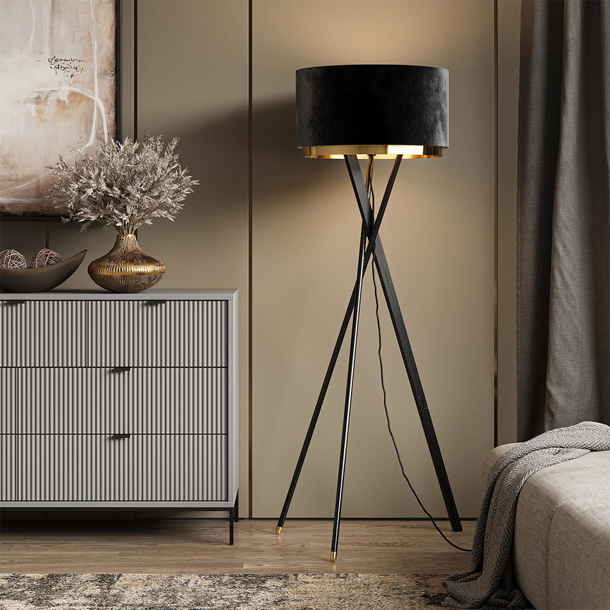 STOJACÍ LAMPA Goldamo Černá - černá/zlatá, kov (50/50/154cm) - Vicco
