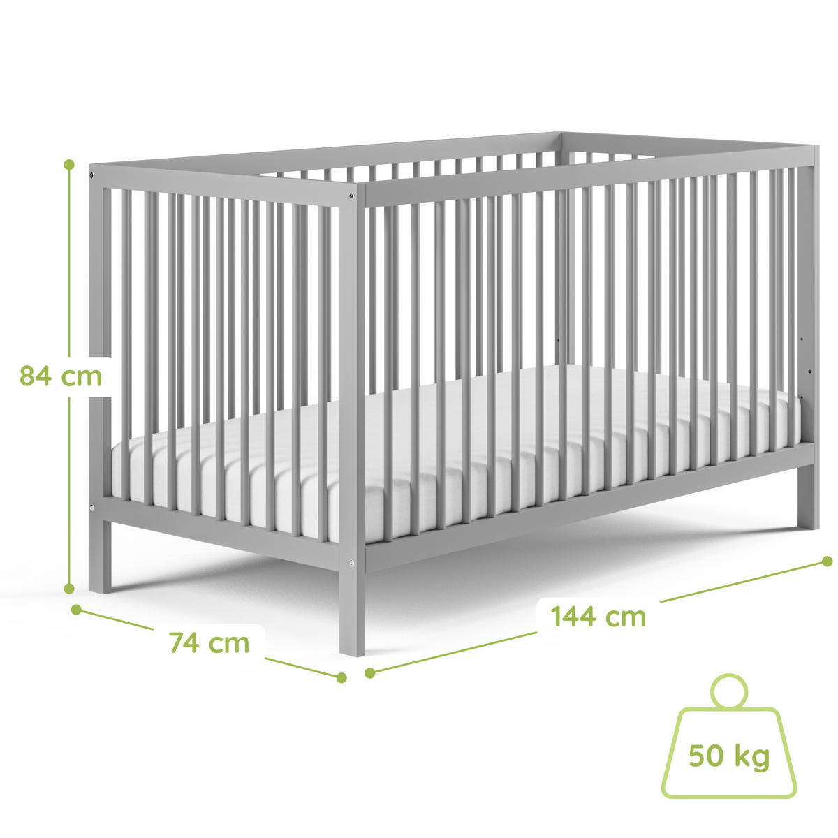 BABYBETT 70x140 cm in Grau - Grau, Holz (70/140cm) - Kids Collective