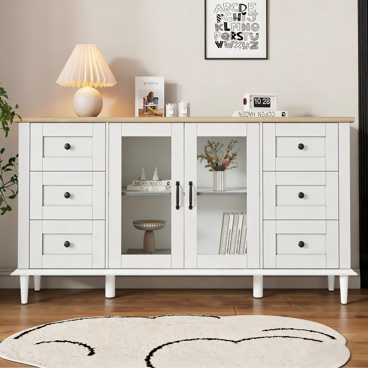 SIDEBOARD LED Weiß Holz 2 Türen 6 Schubladen 150x40x75cm Acryl - Weiß, Holzwerkstoff (40/75/150cm) - FLIEKS
