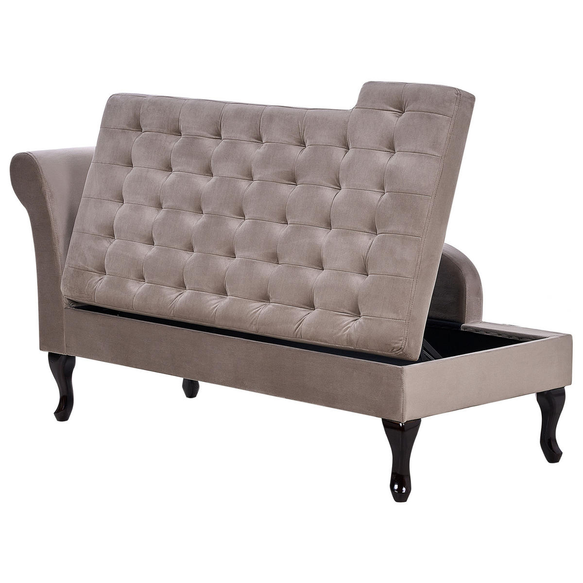 CHAISELONGUE Samtstoff taupe mit Bettkasten linksseitig Pessac - Taupe/Schwarz, Textil (145/71/62cm) - Beliani