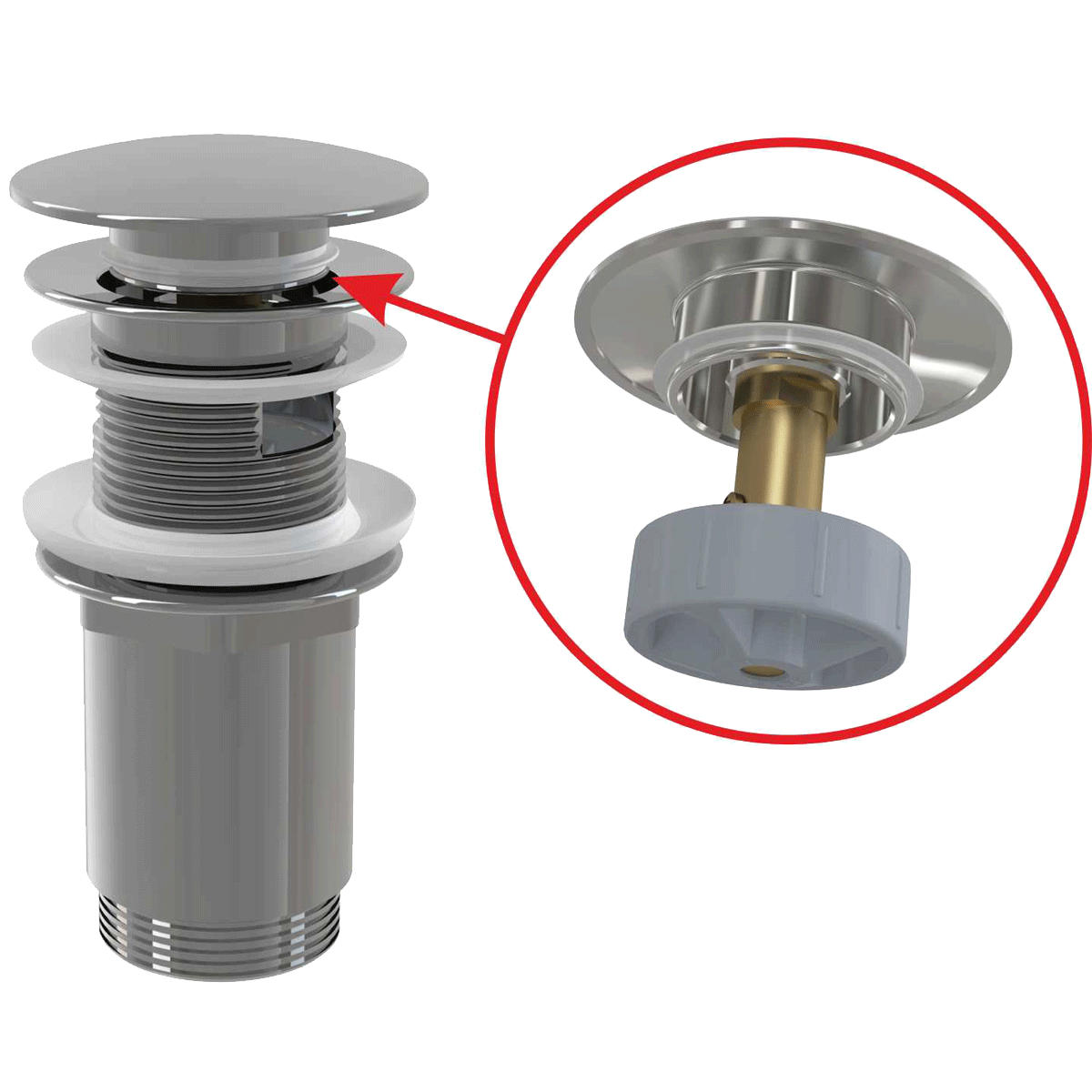 ABLAUFVENTIL für Waschbecken CLICK/CLACK 5/4" verchromt Ganzmetall - Chromfarben, Metall (7.5/7.5/15cm) - Alcadrain