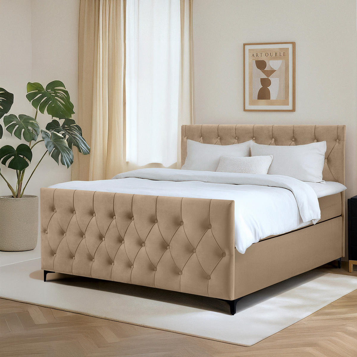 POLSTERBETT ARDEA, Dunkelbeige - Hellbraun/Schwarz, Holz/Holzwerkstoff (160/200cm) - KONSIMO®