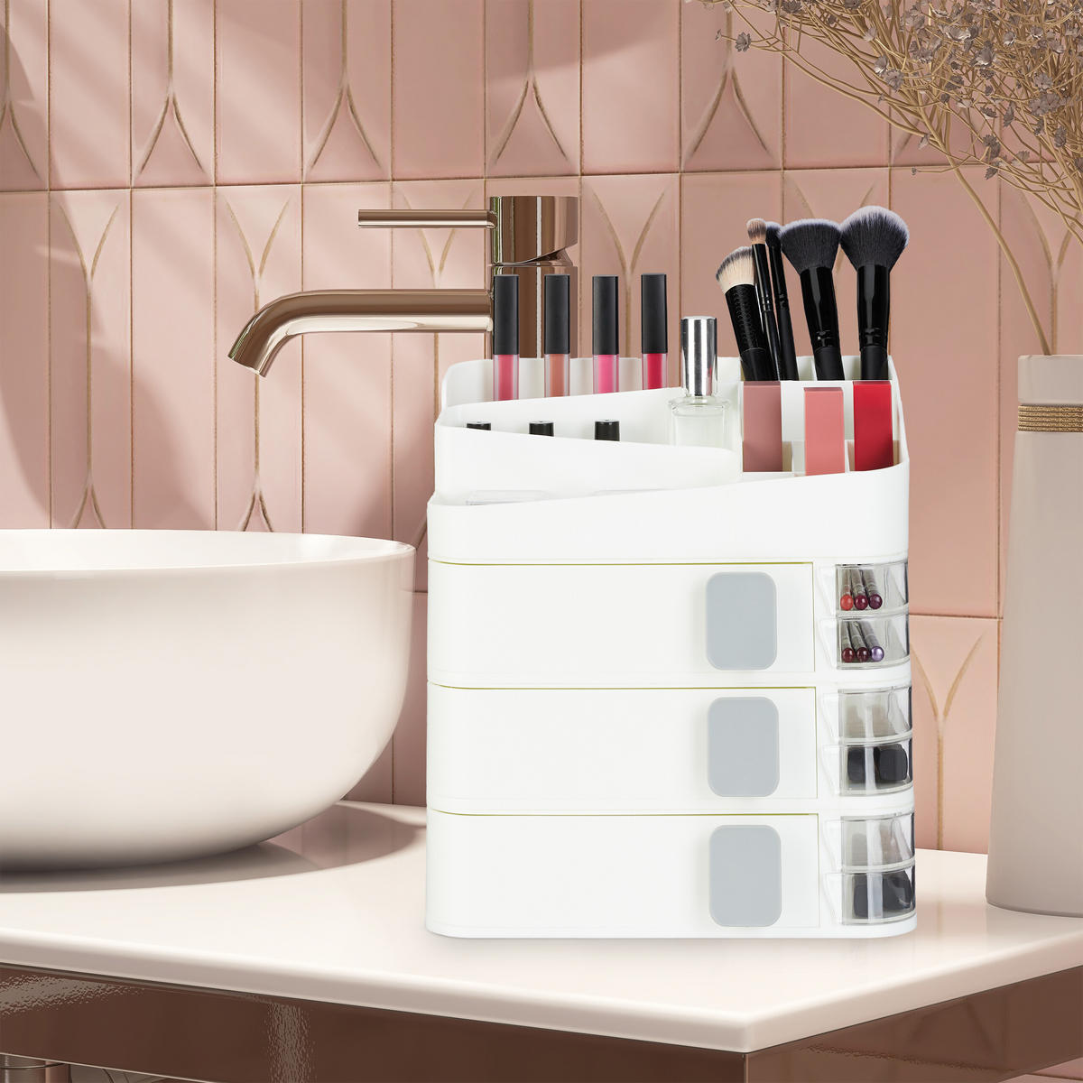 MAKE-UP-ORGANIZER - Weiß, Kunststoff (26/27.5/21cm) - Relaxdays