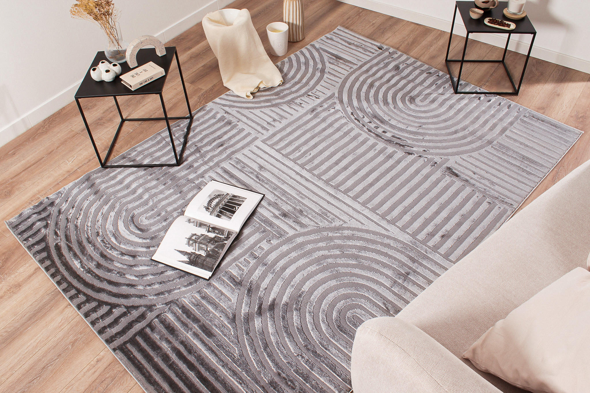 TEPPICH mit Bogenmuster in Grau Bianca 160x230 cm - Grau, Textil (160/230cm) - Nazar Rugs