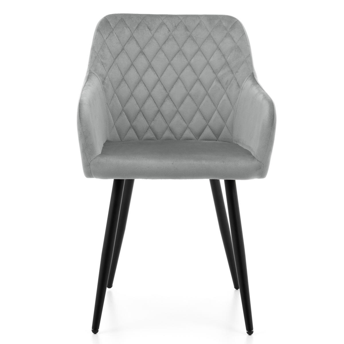 STUHL TODI gepolstert mit Steppung - hellgrau - Samt Velours - Hellgrau/Schwarz, Textil/Metall (56/85/62cm) - NEW HOME