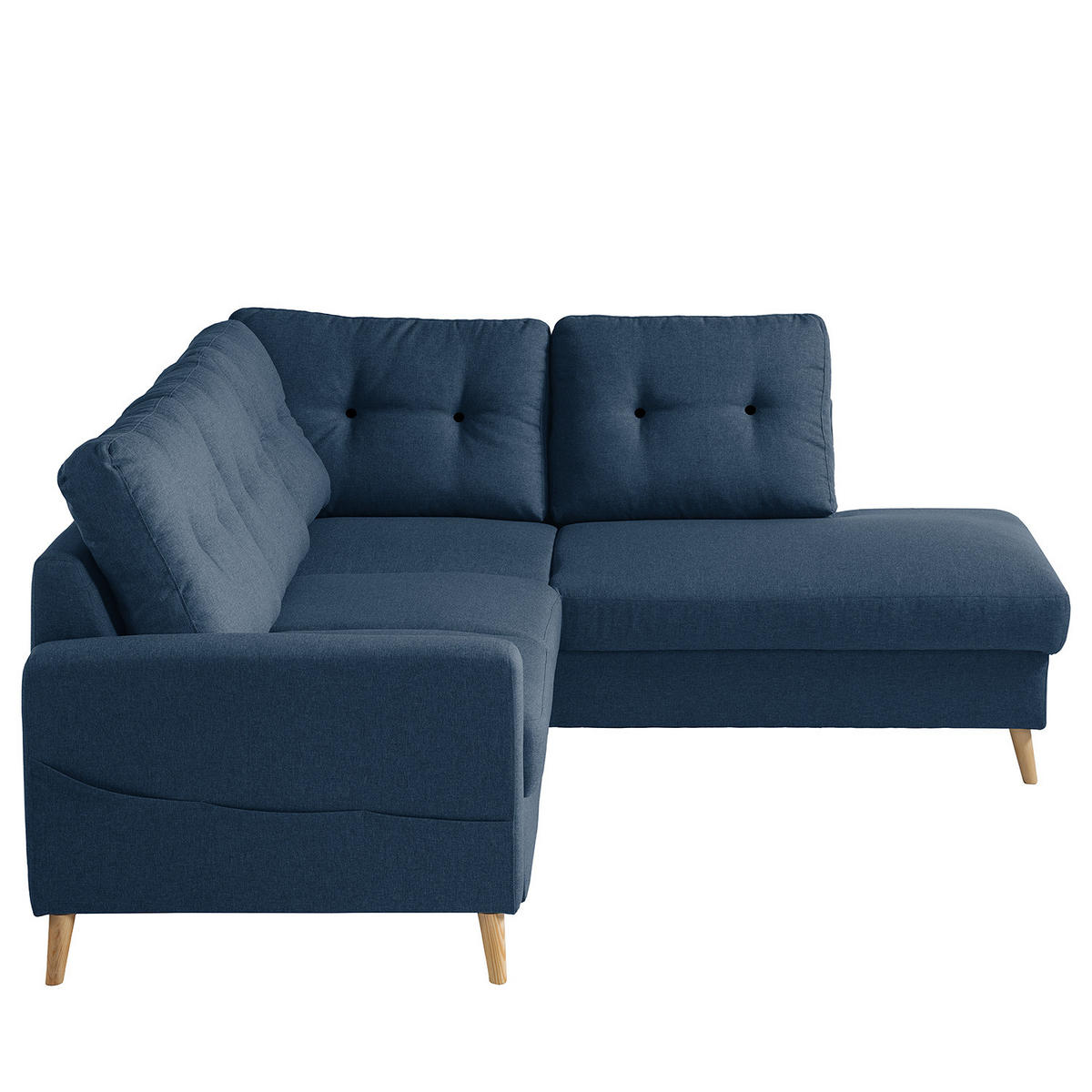 ECKSOFA mit Ottomane - Webstoff - Hellbraun/Blau, Holz/Textil (230/200cm) - home24