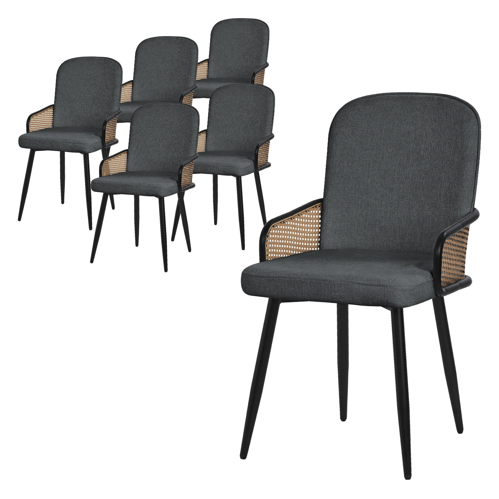 ML-DESIGN JÍDELNÍ ŽIDLE, sada 6 ks, antracitové s látkovým potahem v ratanovém vzhledu