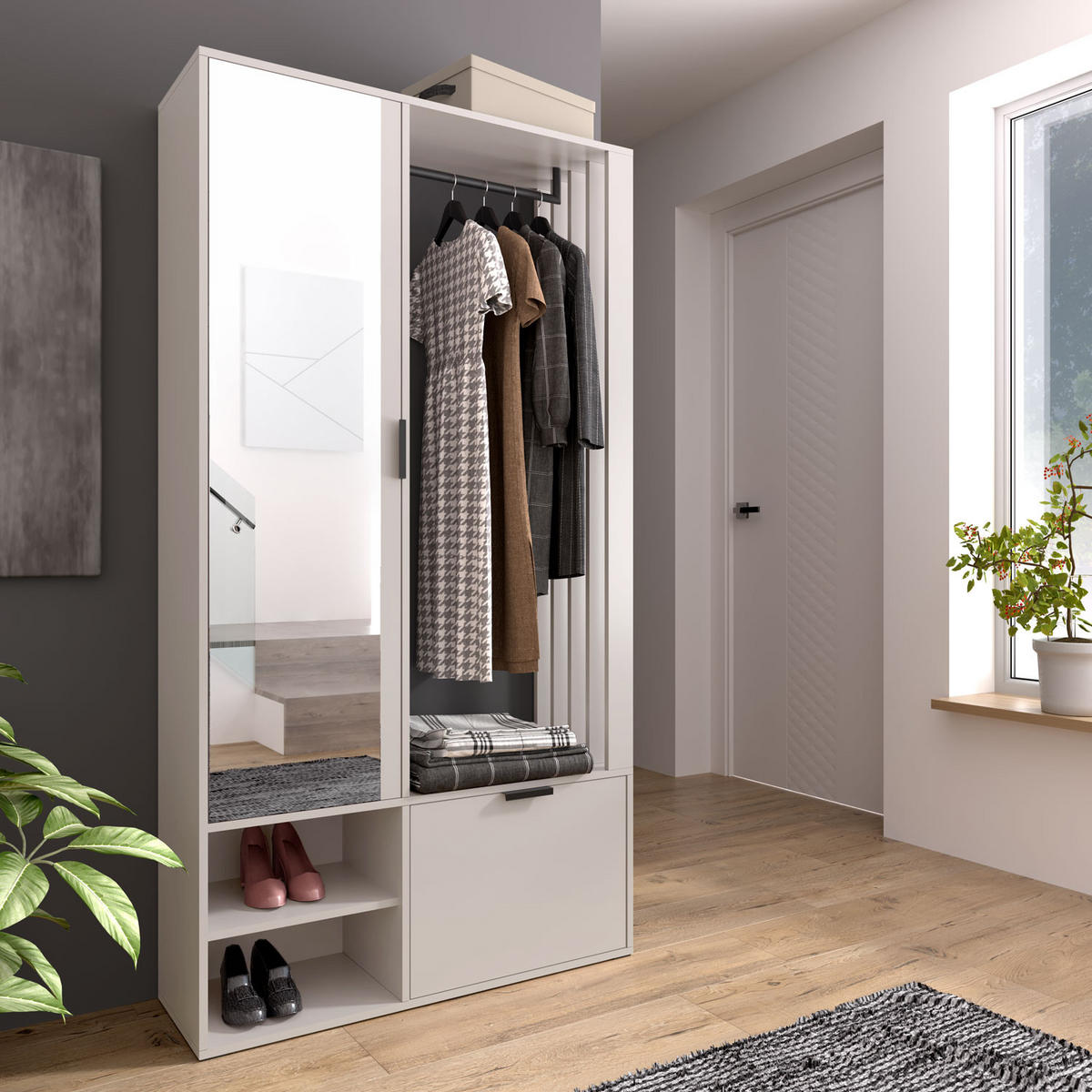 GARDEROBENSCHRANK Limo Plus mit zwei Türen und Sitzpolster kaschmir - Kaschmir, Holzwerkstoff (100/190/33cm) - Beautysofa