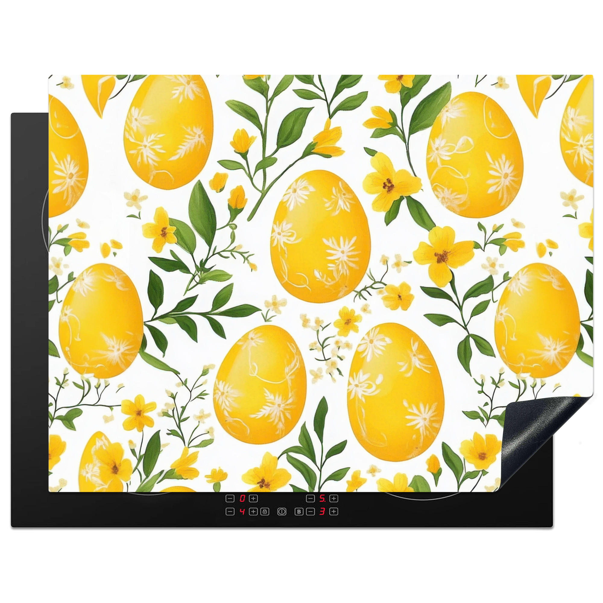 HERDABDECKPLATTE Blumen - Ostereier - Gelb Induktionsmatte 77x59 cm - Gelb, Kunststoff (77/59/0.2cm) - MuchoWow