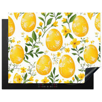 HERDABDECKPLATTE Blumen - Ostereier - Gelb Induktionsmatte 77x59 cm - Gelb, Kunststoff (77/59/0.2cm) - MuchoWow